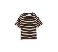 Kurzarmshirt TOM TAILOR, Damen, Gr. L, braun (braun beige), Jersey, Obermaterial: 100% Baumwolle, gestreift, normal hüftbedeckend, Rundhals, abgesteppte Kante, Shirts, Sommershirt mit Prints und Rundh