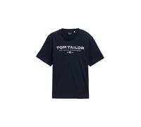Tom Tailor Herren T-Shirt aus Baumwolle mit Logo-Print, Regular Fit, Sky Captain Blue L
