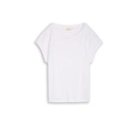 Tom Tailor - T-Shirt mit Ajour-Stickerei und U-Boot-Ausschnitt weiß - Gr. - S