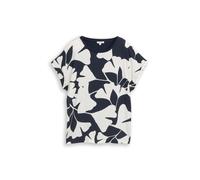 Tom Tailor - T-Shirt mit floralem Print und Rundhalsausschnitt blau/weiß - Gr. - M