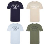 TOM TAILOR Tshirt Herren Baumwolle Regular Fit 4er Pack Set Rundhals Kurzarm Sommer Tee Shirt Logoprint 100% Baumwolle, Größe:XL, Farbe:Gravel Beige (10461)