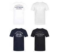 TOM TAILOR Tshirt Herren Baumwolle Regular Fit 4er Pack Set | Rundhals Kurzarm Sommer Tee Shirt Logoprint 100% Baumwolle Schwarz Weiß Grün Rot Blau Grau Orange S M L XL XXL 3XL