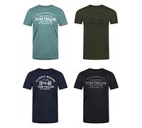 TOM TAILOR Tshirt Herren Baumwolle Regular Fit 4er Pack Set Rundhals Kurzarm Sommer Tee Shirt Logoprint 100% Baumwolle, Größe:XXL, Farbe:Woodland Green (10373)