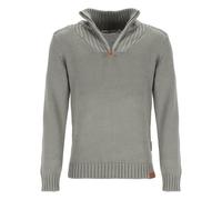 tomBrook Herren Strick-Troyer Unifarben - Troyer-Pullover Strickpullover mit Stehkragen und Reißverschluss in Grau-Grün Größe L