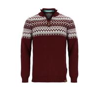 tomBrook Herren Troyer mit Norweger-Strick-Muster - Strickpullover mit Troyer-Kragen aus Baumwolle in Dark Red Größe L