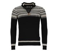 tomBrook Herren Troyer mit Norweger-Strick-Muster - Strickpullover mit Troyer-Kragen aus Baumwolle in Black Größe M