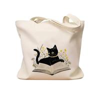 Tomedeks Geschenk für Katzenliebhaber Damen, Stofftaschem, Tote Bag mit Schwarze Katze Motiv Stoffbeutel Bedruckt Jutebeutel Aesthetic Einkaufstasche für Frauen
