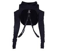 TOMETO Star Damen Gothic Punk Hoodies Bandage Crop Tops Langarm Pullover Sweatshirt für Rave-Festivals Streetwear, Schwarz 3, Small