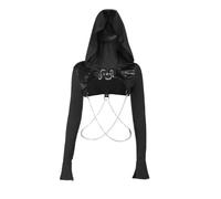 TOMETO Star Frauen Gothic Punk Hoodies Bandage Crop Tops Langarm Pullover Sweatshirt für Rave Festivals Streetwear, Schwarz 7, L