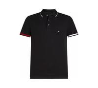 Poloshirt TOMMY HILFIGER "FLAG CUFF SLIM FIT POLO", Herren, Gr. L, schwarz, Piquu00e9, Obermaterial: 96% Baumwolle, 4% Elasthan, casual, slim fit, Kurzarm, Shirts (92019567-L) schwarz
