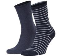 TOMMY HILFIGER Damensocken Doppelpack Uni/Ringel mittelblau Größe 35-38