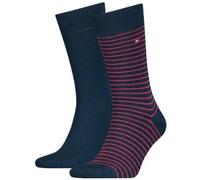 TOMMY HILFIGER Herrensocken Doppelpack Uni/Ringel blau Größe 43-46