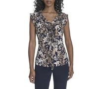 Tommy Hilfiger Ärmellose Damenbluse mit Rüschen, Mix Media, Midnight/Tigerauge, Groß