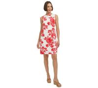 Tommy Hilfiger Ärmelloses Damen-Kleid, Bateau-Ausschnitt, Blumendruck, Salon-Stretch, Guava Multi, 44