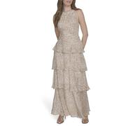 Tommy Hilfiger Ärmelloses gestuftes Maxikleid für Damen, Khaki Multi, 46