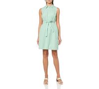 Tommy Hilfiger Ärmelloses Mini-Shirtkleid für Damen, mit Kragen, Knopfleiste vorn, Taillenband, Farngrün/Hellweiß, 36