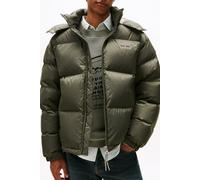 Steppjacke TOMMY JEANS "ALASKA DOWN PUFFER", Herren, Gr. XXL, pewter grün, Web, Obermaterial: 100% Polyester, regular fit normal, Rundhals, eingesetzt gerader Abschluss, Jacken, Übergangsjacke Regular