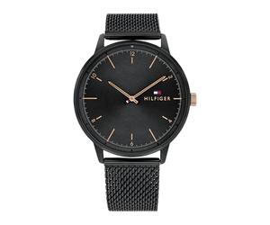 Tommy Hilfiger Analog Quarzuhr für Herren mit Schwarzes Edelstahl-Mesh-Gliederarmband - 1791845