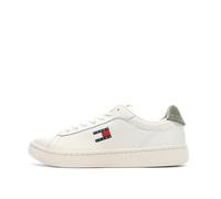 Sneaker TOMMY JEANS "ARCHIVE '98", Herren, Gr. 46, grün (weiß, grün), Nappaleder, Textil, unifarben mit Farbeinsatz, Schuhe Sneaker, Freizeitschuh, Streetwear, Halbschuh, Schnürer mit Logoflagge (1883