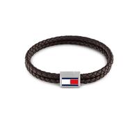 Lederarmband TOMMY HILFIGER "3D FLAG LEATHER", braun (edelstahlfarben, weiß, rot, blau, braun), Armbänder, Herren, 19cm, Edelstahl Leder, Edelstahl, Leder, Lederarmband, Emaille (47077101-0) edelstahl