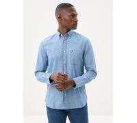 Langarmhemd TOMMY HILFIGER "CHAMBRAY POCKET Regular Fit", Herren, Gr. M, N-Gr, medium blau chambray, Web, Obermaterial: 100% Baumwolle, regular fit, 1-Knopf-Manschette, Hemden Langarmhemd (75129505-M)