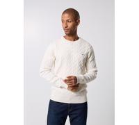 Strickpullover TOMMY HILFIGER "CLASSIC CABLE CREW NECK mit Strukturstrick und Flaglabel", Herren, Gr. L, weiß (ivory petal), Obermaterial: 100% Baumwolle, normal, Rundhals, Bündchen, Pullover Strickpu