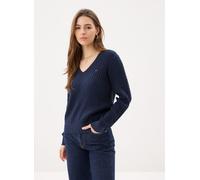 Strickpullover TOMMY HILFIGER "CO CABLE FINE GG V-NK LS SWT", Damen, Gr. M (40), blau (schwarz night navy), Strick, Obermaterial: 100% Baumwolle, unifarben, normal normal, V-Ausschnitt, Rippstrickbünd