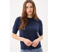Kurzarmpullover TOMMY HILFIGER "CO JERSEY FINE GG C-NK SS SWT", Damen, Gr. XS (34), schwarz night navy, Feinstrick, Obermaterial: 67% Baumwolle, 33% Polyamid, unifarben, regular fit normal, Rundhals,
