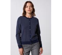 Cardigan TOMMY HILFIGER "CO JERSEY STITCH CARDIGAN", Damen, Gr. XL (42), schwarz night navy, ivory silk stp gs, Feinstrick, Obermaterial: 67% Baumwolle, 33% Polyamid, gestreift, casual, regular fit hü