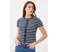Kurzarmshirt TOMMY HILFIGER "GOLD BUTTON SLIM SS TEE", Damen, Gr. XL (46), breton stripe schwarz night, ecru, Single Jersey, Obermaterial: 100% Baumwolle, gestreift, slim fit, Shirts (74532664-XL) bre
