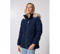 Steppjacke TOMMY HILFIGER "MW DOWN SLIM JACKET WITH FUR", Damen, Gr. S (36), blau (schwarz night navy), Web, Obermaterial: 100% Polyester, unifarben, slim fit, Jacken Steppjacke, mit Fellimitat (12023