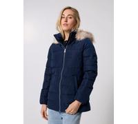 Steppjacke TOMMY HILFIGER "MW DOWN SLIM JACKET WITH FUR", Damen, Gr. XXL (44), blau (schwarz night navy), Web, Obermaterial: 100% Polyester, unifarben, slim fit, Jacken Steppjacke, mit Fellimitat (120