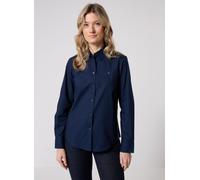 Hemdbluse TOMMY HILFIGER "STRETCH REGULAR LS SHIRT", Damen, Gr. 44, blau (schwarz night navy), Web, Obermaterial: 97% Baumwolle, 3% Elasthan, unifarben, regular fit normal, 1-Knopf-Manschette mit Schl