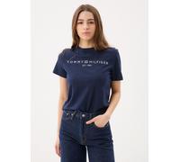 Tommy Hilfiger Damen T-Shirt Kurzarm Logo Rundhalsausschnitt, Blau (Dark Blue), XL