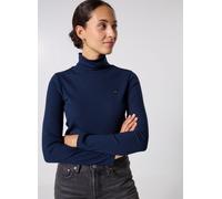 Langarmshirt TOMMY HILFIGER "SLIM 5X2 RIB ROLL-NK LS", Damen, Gr. XL (42), blau (schwarz night navy), Rippware, Obermaterial: 95% Viskose, 5% Elasthan, unifarben, Basic, schmal hüftlang, abgesteppte K