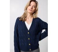 Strickjacke TOMMY HILFIGER "SOFT WOOL CABLE CARDIGAN", Damen, Gr. M (38), blau (schwarz night navy), Strick, Obermaterial: 100% Wolle, unifarben, casual, normal, V-Ausschnitt, Langarm Bündchen, Strick