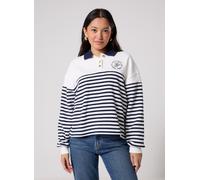 Sweatshirt TOMMY HILFIGER "TH ROUNDAL COLLAR SWTSHT", Damen, Gr. S (36/38), wide strp ecru, schwarz night navy, Sweatware, Obermaterial: 100% Baumwolle, gestreift, regular fit normal, Rundhals, einges