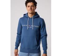 Kapuzensweatshirt TOMMY HILFIGER "TOMMY LOGO", Herren, Gr. XL, blau (aegean sea), Sweatware, Obermaterial: 64% Baumwolle, 36% Polyester, bestickt, unifarben, gerade, unten schmal hüftlang, Rundhals, a