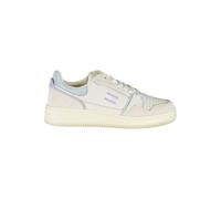 Keilsneaker TOMMY JEANS "TJW RETRO BASKET SNEAKER", Damen, Gr. 41, blau (ecru, hellblau), Leder, Lederimitat, Schuhe, Schnürschuh, Halbschuh, Freizeitschuh mit seitlicher Logoflagge (93661706-41) ecru