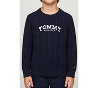 Strickpullover TOMMY HILFIGER, Jungen, Gr. 3 (98), schwarz night navy, Strick, Obermaterial: 100% Baumwolle, unifarben, regular fit normal, Rundhals, eingesetzt Bündchen, Pullover Strickpullover, Regu