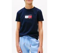 T-Shirt TOMMY HILFIGER "TOMMY SCRIPT FLAG PRINT TEE SS", Jungen, Gr. 80, blau (schwarz night navy), Single Jersey, Obermaterial: 100% Baumwolle, unifarben, regular fit hüftlang, Rundhals, Shirts T-Shi