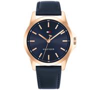 Tommy Hilfiger Uhr mit DREI-Zeiger-Quarzwerkfür Herren mit Marinblaues Lederarmband - 1792189