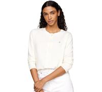Cardigan TOMMY HILFIGER "CO JERSEY STITCH CARDIGAN", Damen, Gr. XL (42), weiß (ivory petal), Feinstrick, Obermaterial: 67% Baumwolle, 33% Polyamid, unifarben, regular fit hüftlang, Rundhals, Rippstric