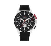 Chronograph TOMMY HILFIGER "BANK", schwarz, silberfarben, Armbanduhren, Herren, Chronograph, Quarzuhr, Armbanduhr, Herrenuhr, Lederarmband, analog, Tag (42906042-0) schwarz, silberfarben