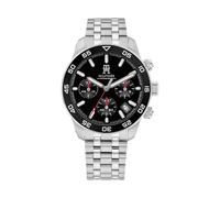 Chronograph TOMMY HILFIGER "TH85 Chrono" Armbanduhren silberfarben, schwarz Herren (32694621-0) silberfarben, schwarz