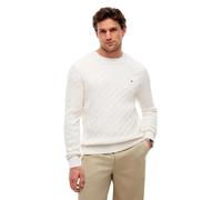 Strickpullover TOMMY HILFIGER "CLASSIC CABLE CREW NECK mit Strukturstrick und Flaglabel", Herren, Gr. XXL, weiß (ivory petal), Obermaterial: 100% Baumwolle, normal, Rundhals, Bündchen, Pullover Strick