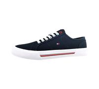 Sneaker TOMMY HILFIGER "CORE CORPORATE VULC CANVAS" Gr. 44, blau (dunkelblau) Herren Schuhe Schnürhalbschuhe mit Streifen im Plateau, Freizeitschuh, Halbschuh, Schnürschuh (56804562-44)