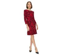 Tommy Hilfiger Damen 3/4 Sleeve High Neck Ruffle Trim Jersey Mini Dress Kleid, Schwarz/Rot, 34