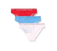 Tommy Hilfiger Damen 3er Pack Slips Bikini Form mit Spitze, Mehrfarbig (Fierce Red/Blue Spell/Pearly Pink), XS