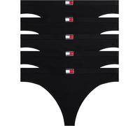 Tanga "5 PACK FLAG THONG", Damen, Gr. L (40), 5 Stk., schwarz (schwarz, schwarz, schwarz, schwarz, schwarz), Jersey, Obermaterial: 95% Baumwolle, 5% Elasthan, TOMMY HILFIGER UNDERWEAR, körpernah, Unte
